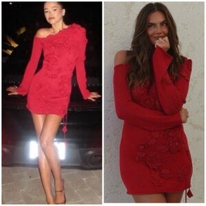 NWOT CULT GAIA Kaela Floral Appliqué Knit Dress Mini Red SZ XL